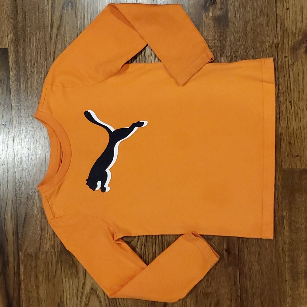 Boys Puma orange logo print long sleeve shirt size S
